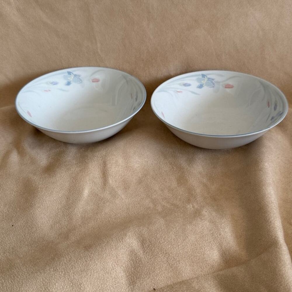 Vtg EXCEL FRESH FLOWERS IRIS 2 CEREAL BOWL Pink Blue Floral 6 3/8" DIAMETERS